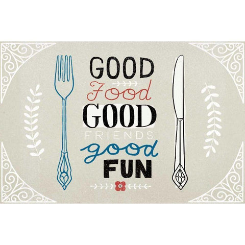 Good Food Friends Fun Horizontal White Modern Wood Framed Art Print by Towne, Oliver