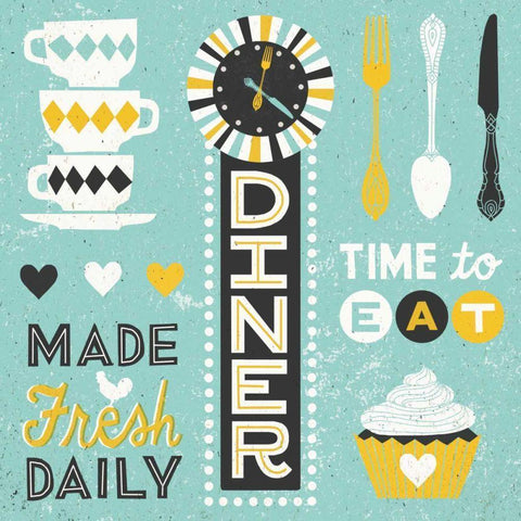 Retro Diner Collection Pattern Master Black Modern Wood Framed Art Print by Mullan, Michael