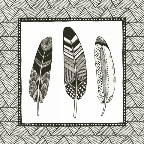 Geo Feathers I  Black Ornate Wood Framed Art Print with Double Matting by Miller, Sara Zieve
