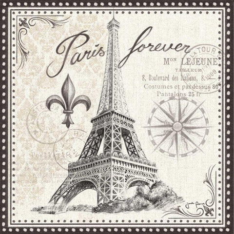 Bonjour Paris III Black Ornate Wood Framed Art Print with Double Matting by Penner, Janelle