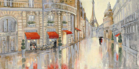 Touring Paris Couple White Modern Wood Framed Art Print with Double Matting by Purinton, Julia