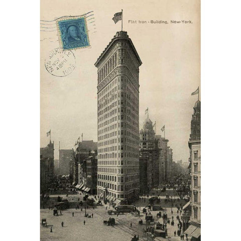 Flat Iron 1909 Gold Ornate Wood Framed Art Print with Double Matting by Wild Apple Portfolio