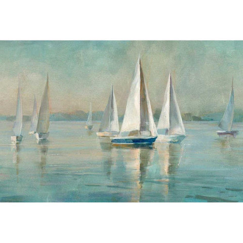 Sailboats at Sunrise White Modern Wood Framed Art Print by Nai, Danhui