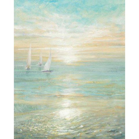 Sunrise Sailboats I Gold Ornate Wood Framed Art Print with Double Matting by Nai, Danhui