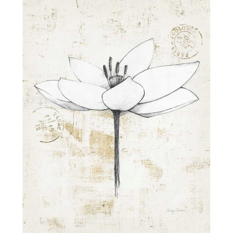 Pencil Floral I Gold White Modern Wood Framed Art Print by Tillmon, Avery