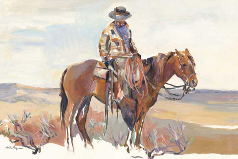 Western Rider White Modern Wood Framed Art Print with Double Matting by Hageman, Marilyn