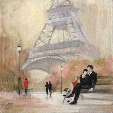 Romantic Paris I Red Jacket Black Ornate Wood Framed Art Print with Double Matting by Purinton, Julia