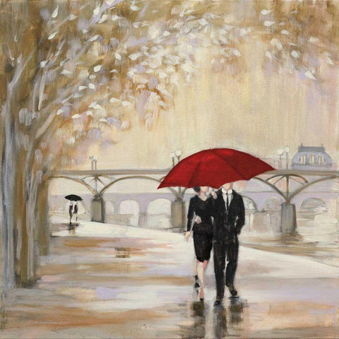 Romantic Paris III Red Umbrella White Modern Wood Framed Art Print with Double Matting by Purinton, Julia