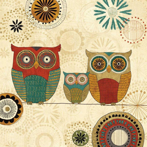Spice Road Owls I Gold Ornate Wood Framed Art Print with Double Matting by Charron, Veronique
