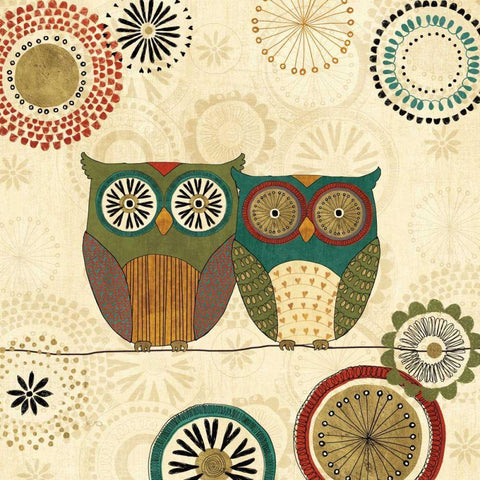 Spice Road Owls II Gold Ornate Wood Framed Art Print with Double Matting by Charron, Veronique
