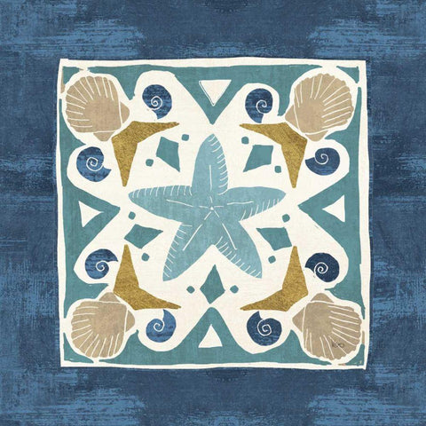 Undersea Blue Tile III White Modern Wood Framed Art Print by Charron, Veronique