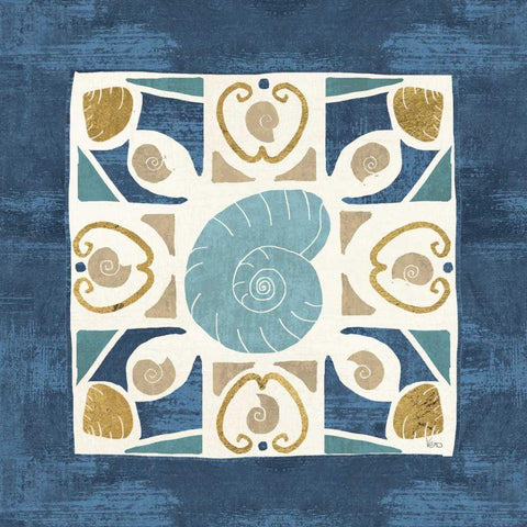 Undersea Blue Tile IV Black Modern Wood Framed Art Print by Charron, Veronique