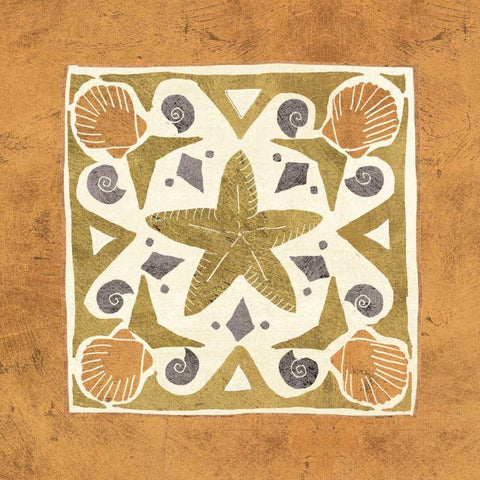 Undersea Gold Tile III Gold Ornate Wood Framed Art Print with Double Matting by Charron, Veronique