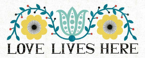 Folk Lodge Love Lives Here V2 Teal White Modern Wood Framed Art Print with Double Matting by Mullan, Michael