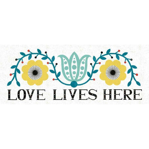 Folk Lodge Love Lives Here V2 Teal Black Modern Wood Framed Art Print by Mullan, Michael