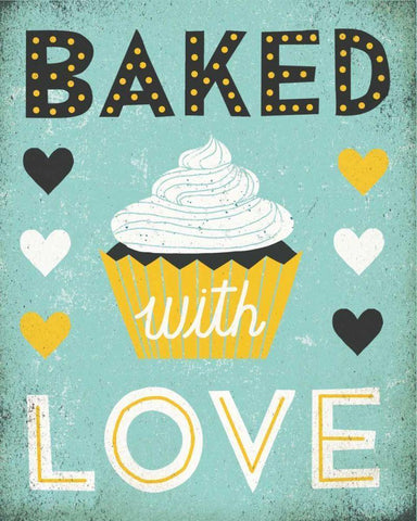 Retro Diner Baked with Love Black Ornate Wood Framed Art Print with Double Matting by Mullan, Michael