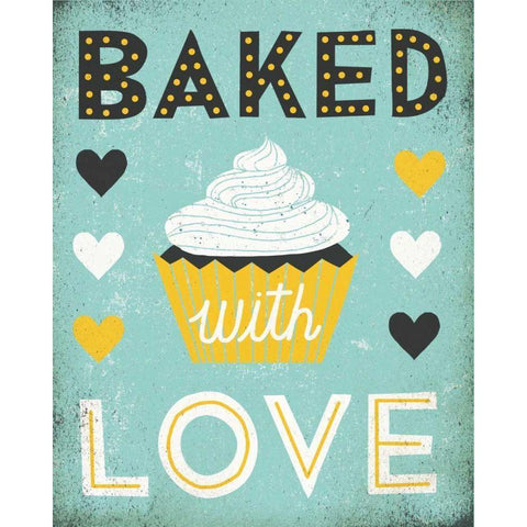 Retro Diner Baked with Love Black Modern Wood Framed Art Print with Double Matting by Mullan, Michael