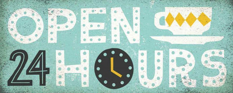Retro Diner Open 24 Hours Panel White Modern Wood Framed Art Print with Double Matting by Mullan, Michael