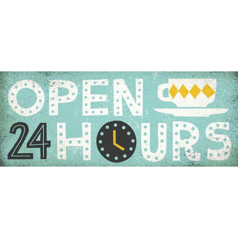 Retro Diner Open 24 Hours Panel Black Modern Wood Framed Art Print by Mullan, Michael