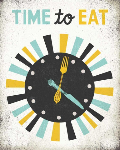 Retro Diner Time to Eat Clock White Modern Wood Framed Art Print with Double Matting by Mullan, Michael