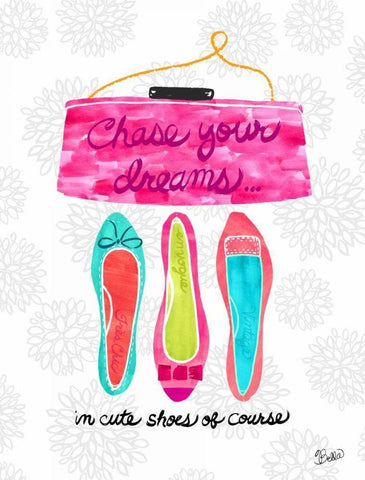 Chase Your Dreams Shoes White Modern Wood Framed Art Print with Double Matting by Studio Bella