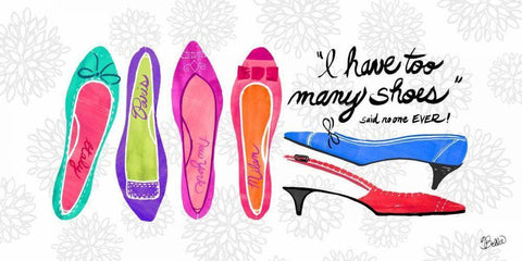 Too Many Shoes White Modern Wood Framed Art Print with Double Matting by Studio Bella