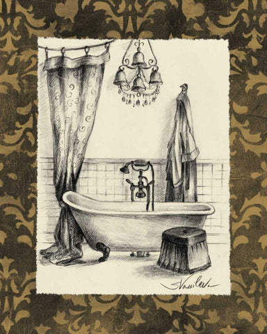 Elegant Bath II Black Ornate Wood Framed Art Print with Double Matting by Vassileva, Silvia