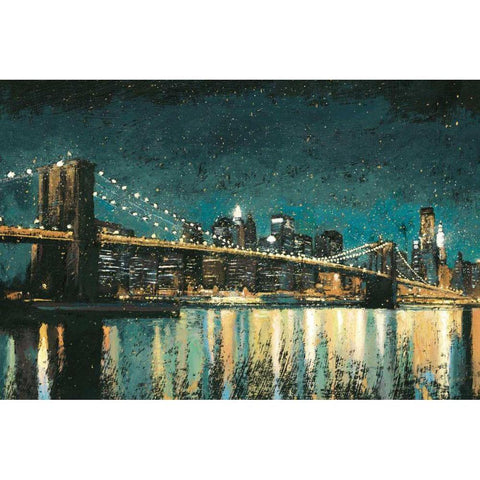 Bright City Lights Teal I Black Modern Wood Framed Art Print with Double Matting by Wiens, James