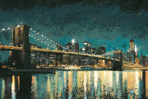 Bright City Lights Teal I Black Ornate Wood Framed Art Print with Double Matting by Wiens, James