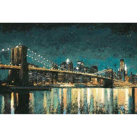 Bright City Lights Teal I Gold Ornate Wood Framed Art Print with Double Matting by Wiens, James