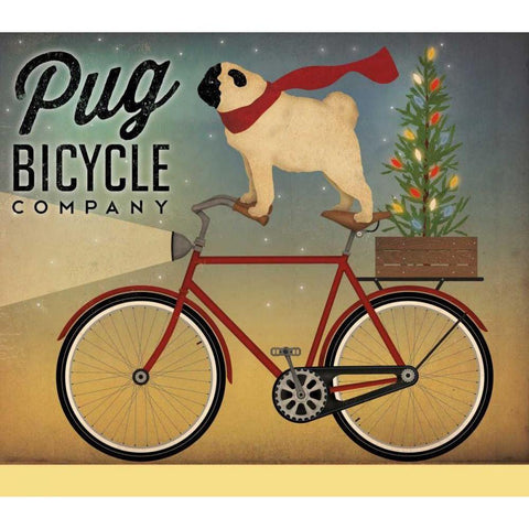 Pug on a Bike White Modern Wood Framed Art Print by Fowler, Ryan