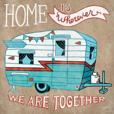 Adventure Love Camper Taupe White Modern Wood Framed Art Print by Urban, Mary