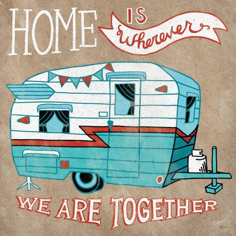 Adventure Love Camper Taupe White Modern Wood Framed Art Print with Double Matting by Urban, Mary