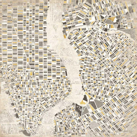 Mod New York Map Black Modern Wood Framed Art Print with Double Matting by Marshall, Laura