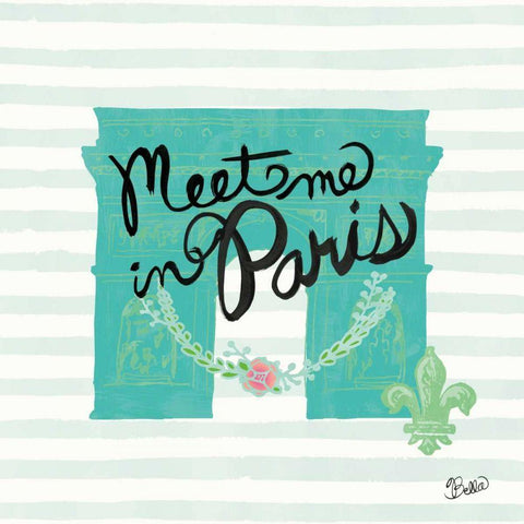 Meet Me In Paris White Modern Wood Framed Art Print with Double Matting by Studio Bella