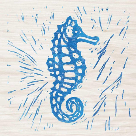 Sea Creature Seahorse Blue White Modern Wood Framed Art Print by Prahl, Courtney