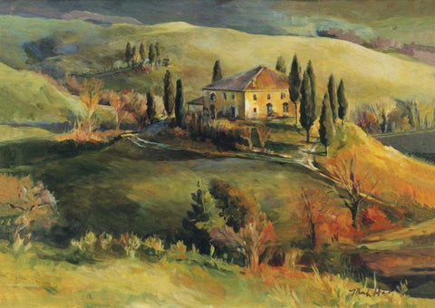 Tuscan Hillside White Modern Wood Framed Art Print with Double Matting by Hageman, Marilyn