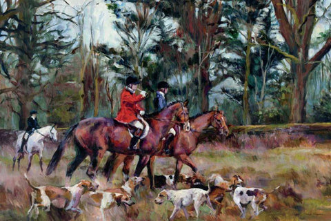 Foxhunt Black Ornate Wood Framed Art Print with Double Matting by Hageman, Marilyn