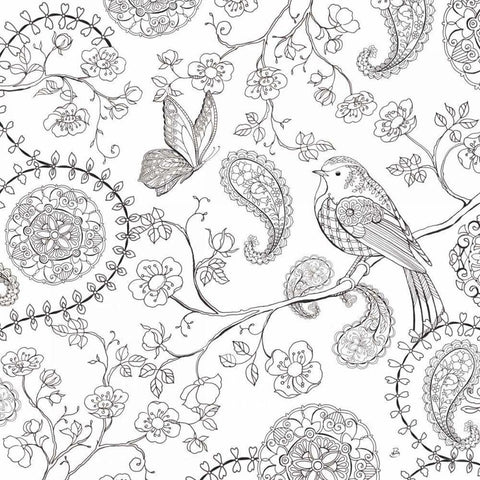 Color My World Bird Paisley square White Modern Wood Framed Art Print with Double Matting by Daphne, Brissonnet