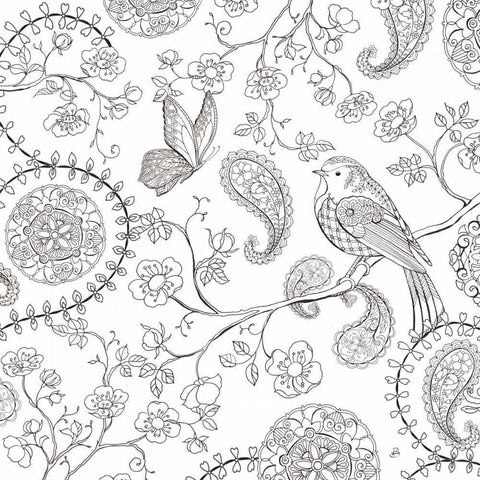 Color My World Bird Paisley square Black Modern Wood Framed Art Print by Daphne, Brissonnet