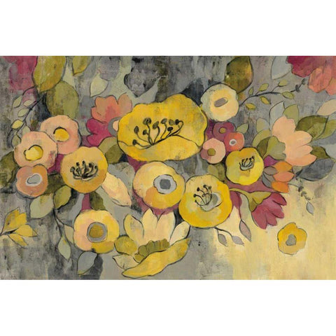 Yellow Floral Duo III Black Modern Wood Framed Art Print with Double Matting by Vassileva, Silvia