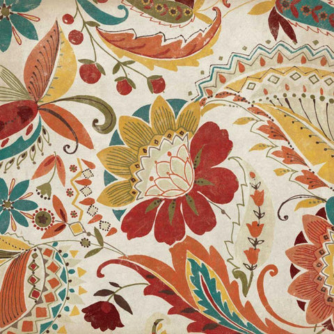 Boho Paisley Spice I White Modern Wood Framed Art Print with Double Matting by Wild Apple Portfolio