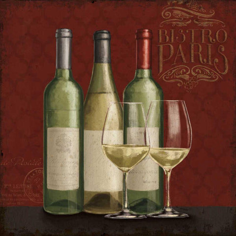 Bistro Paris White Wine v.2 White Modern Wood Framed Art Print with Double Matting by Penner, Janelle