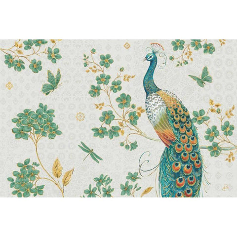 Ornate Peacock IV Master Black Modern Wood Framed Art Print by Daphne, Brissonnet