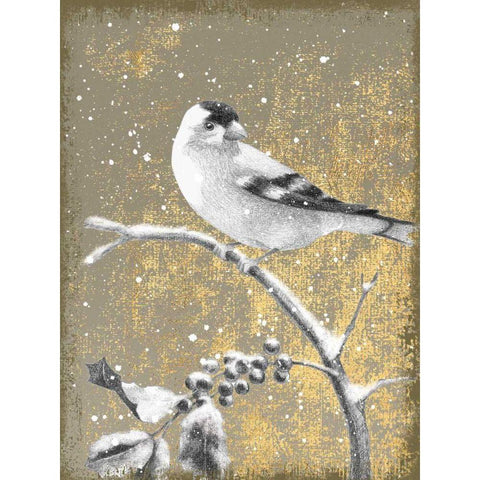 Winter Birds Goldfinch Neutral Gold Ornate Wood Framed Art Print with Double Matting by Grove, Beth