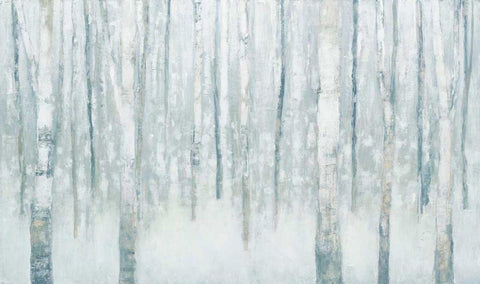 Birches in Winter Blue Gray White Modern Wood Framed Art Print with Double Matting by Purinton, Julia