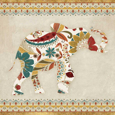 Boho Elephant I  Black Ornate Wood Framed Art Print with Double Matting by Wild Apple Portfolio