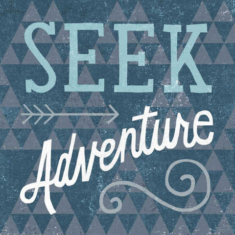 Mod Triangles Seek Adventure Blue Gold Ornate Wood Framed Art Print with Double Matting by Mullan, Michael