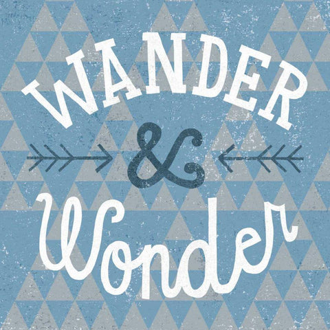 Mod Triangles Wander and Wonder Blue White Modern Wood Framed Art Print with Double Matting by Mullan, Michael