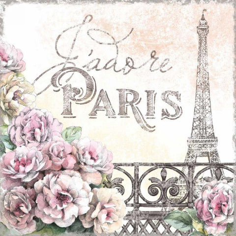 Paris Roses III Black Ornate Wood Framed Art Print with Double Matting by Grove, Beth